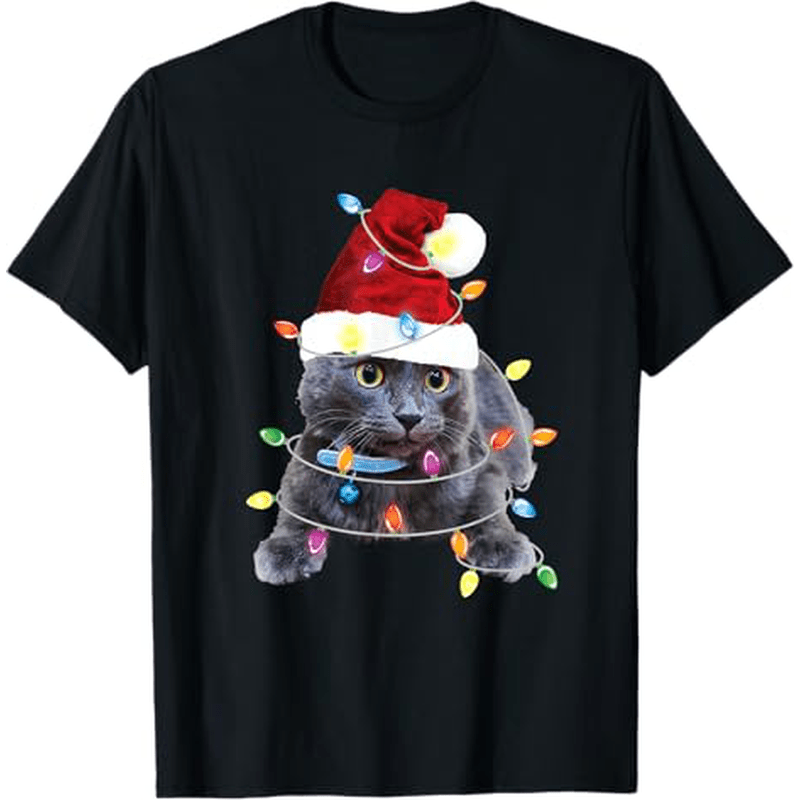 Cat Christmas Cat Mom Cat Dad Santa Black Cat T-Shirt
