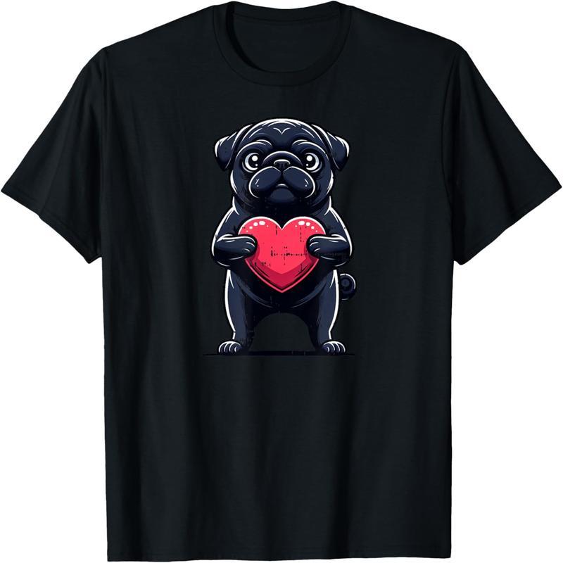 Valentine's Day Black Pug Heart Funny Dog Mom Dad T-Shirt