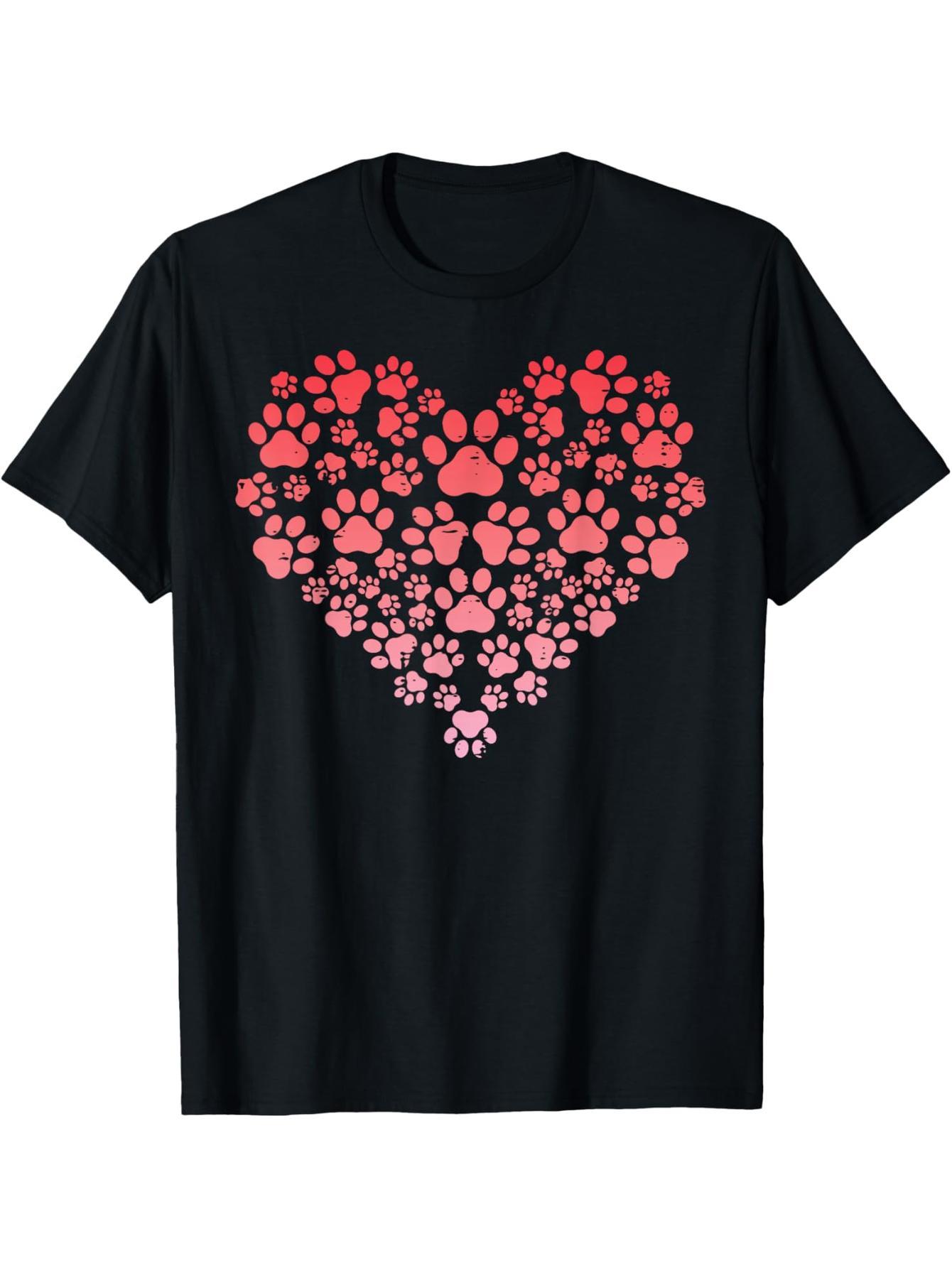 Valentine's Day Dog Cat Paw Heart Shaped Fur Mom Dad Men Women Boys Girls T-Shirt