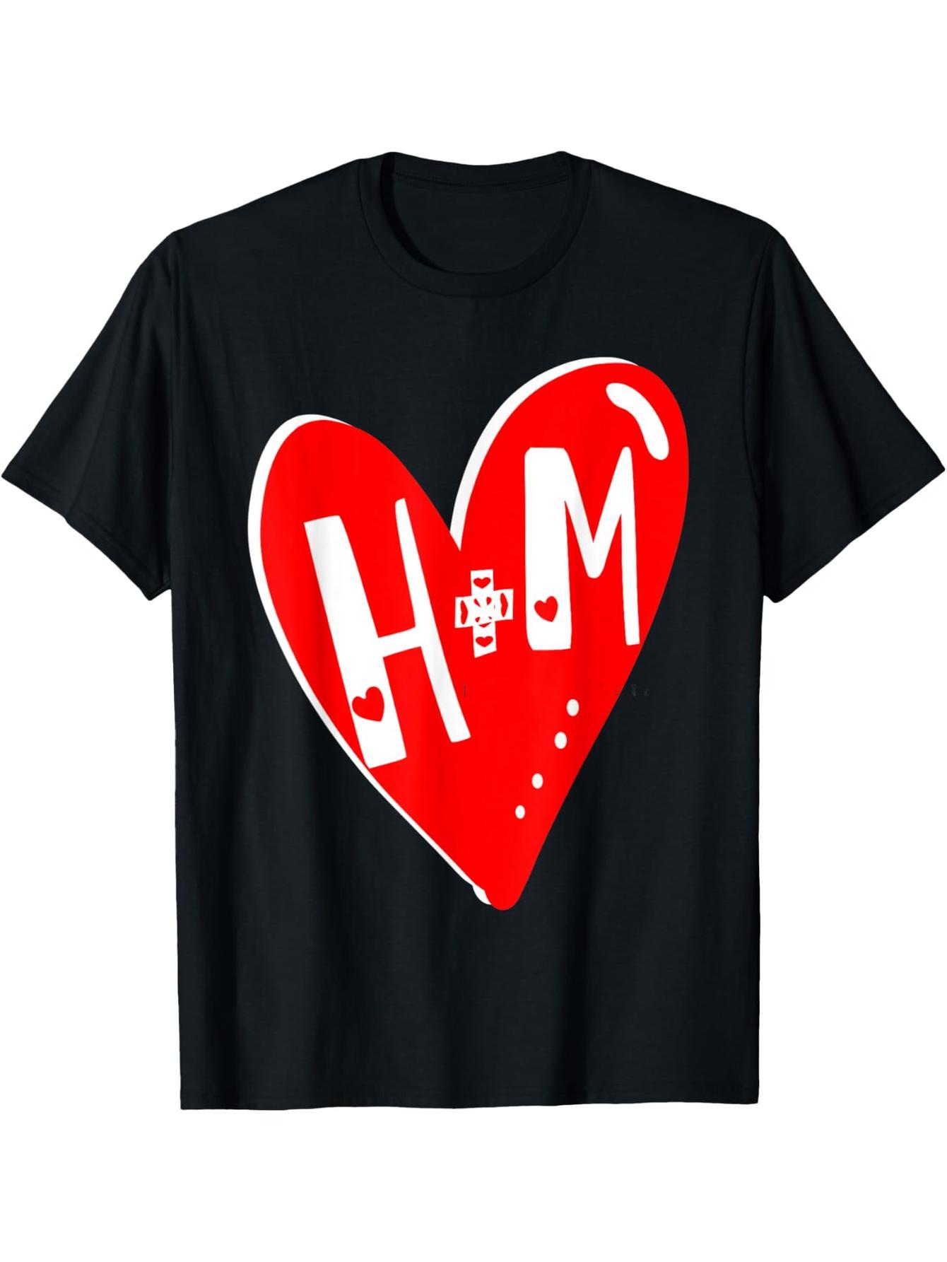 2022 Valentine's Day Couple Red Love H + M Couple T-Shirt