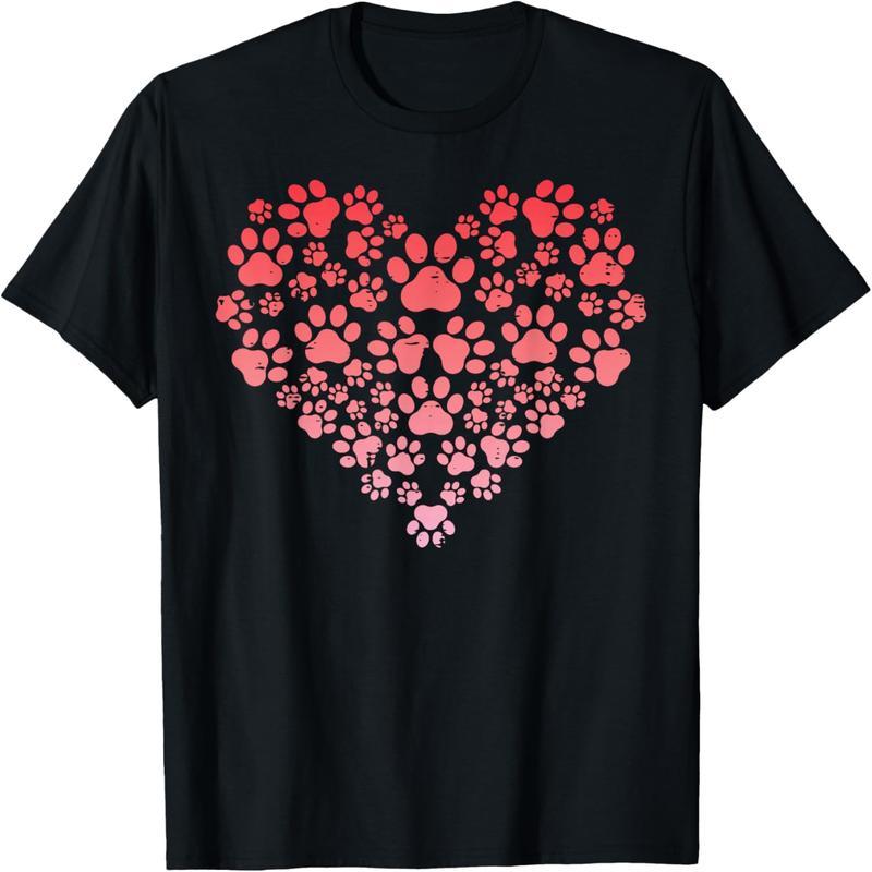 Valentine's Day Dog Cat Paw Heart Shaped Fur Mom Dad Men Women Boys Girls T-Shirt