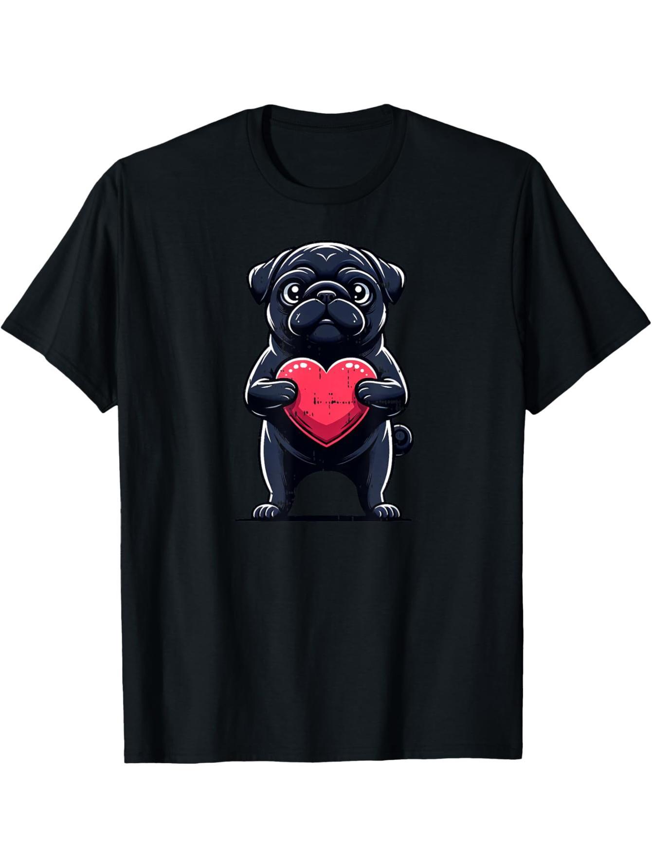 Valentine's Day Black Pug Heart Funny Dog Mom Dad T-Shirt