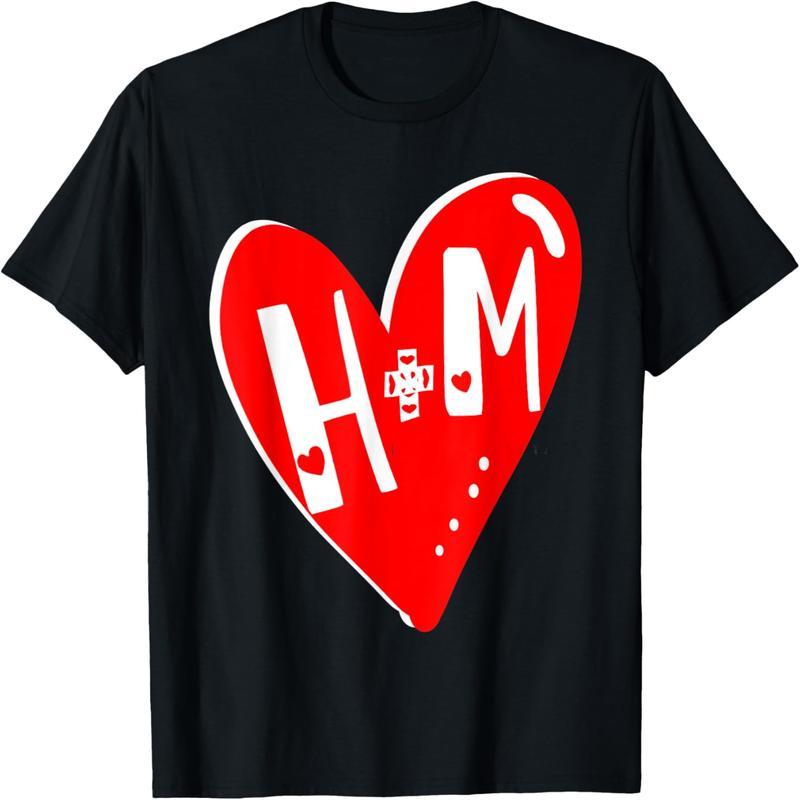 2022 Valentine's Day Couple Red Love H + M Couple T-Shirt